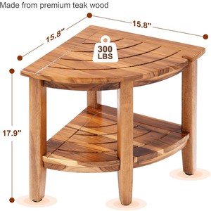 Tabouret de douche en teck à 2 niveaux avec étagère de rangement et pieds antidérapants réglables - Product Image 3