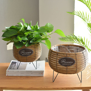Macetas de plástico de imitación ratán grandes y pequeñas, plantas en macetas para escritorio, arreglos florales de suelo, plantas verdes tejidas de ratán - Product Image 5