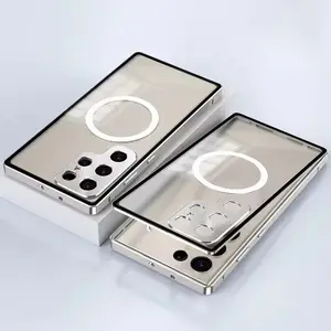 Custodia per telefono in metallo con paraurti in metallo 2 in 1 custodia magnetica traslucida per Samsung S23 Ultra satinata