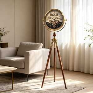 Reloj de pie trípode vintage con engranajes expuestos, marco de aleación, esfera de madera estilo coche antiguo, movimiento de cuarzo, decorativo, tipo reloj de <span class=keywords><strong>abuelo</strong></span> - Product Image 2