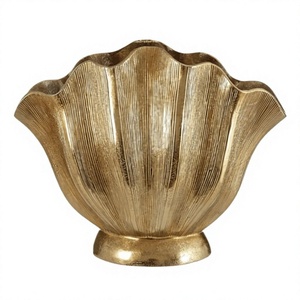Coastal Style Brass Shell <b>Vase</b> Handmade Tabletop Decor Gold Finish Living Room tabletop Display <b>Decorative</b> Flower Pot For Home - Product Image 1