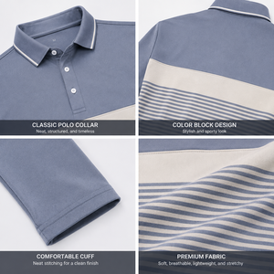 เสื้อโปโล OEM ดีไซน์ใหม่ ลายทาง แขนยาว หลากสี พร้อมโลโก้สั่งทำ ผ้าสี่ทิศทาง ยืดได้ สไตล์พรีปปี้ ลำลอง วินเทจ สำหรับกอล์ฟ - Product Image 4