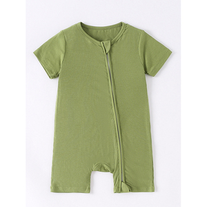 Combinaison bébé à manches courtes en bambou et élasthanne côtelé uni, avec fermeture éclair bidirectionnelle, vêtements pour nouveau-né, pyjama bébé - Product Image 1