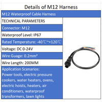 Faisceau de câbles étanche M12 IP67 0,2 mm² 200 mm, connecteur de fils multiconducteurs pour équipement industriel