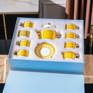 Colorful Geometric Gold Trim Porcelain <b>Tea</b> Set With Teapot Cups And Saucers In Matching Gift <b>Box</b> For Afternoon <b>Tea</b> And Gifting - Product Image 6