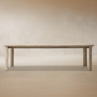 Table de salle à manger d'extérieur artisanale en teck massif avec plateau à lattes, longue table de jardin pour villas de luxe, décoration de repas en plein air