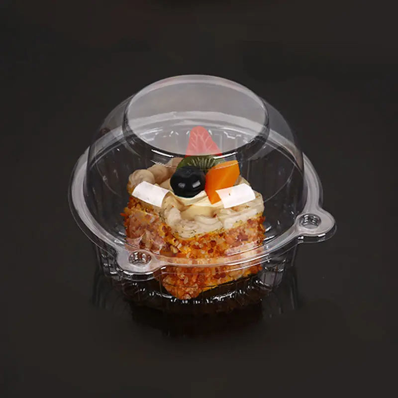 Caixa de plástico descartável para bolos triangulares, com garfo, embalagem para bolos pequenos de aniversário, bolos e queijos