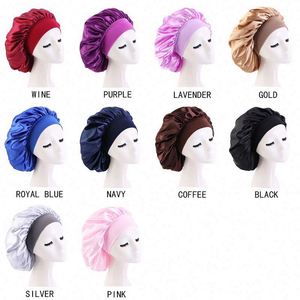 Bonnet en satin personnalisé avec logo, accessoires pour cheveux, bande élastique large, grande taille, bonnet de nuit pour femmes, usage quotidien et plage - Product Image 2