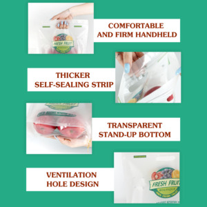 Sacchetti perforati per frutta e verdura richiudibili all'ingrosso della fabbrica Stand up sacchetto di frutta fresca con fori di sfiato imballaggio in plastica <span class=keywords><strong>Zi</strong></span> - Product Image 5
