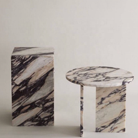 SH STONE Calacatta Violet Table Ronde D'appoint De Luxe Viola Marbre Plinthe T Cadre Marbre Table Basse D'appoint En Marbre Avec Veines Violettes