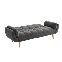 Sofá Cama Futón Tapizado en Lino con Patas de Madera, Sofá Convertible con Respaldo Ajustable, Sofá Tufted de 3 Plazas, Venta al Por Mayor