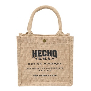 High Quality Fashion Hot Sale Burlap Custom Logo Eco Shopping <strong>Jute</strong> <strong>Bag</strong> with Snap Button - Product Image 2