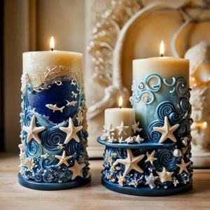 Wholesale Starfish & Wave Pattern Cylinder Silicone Candle Mold for DIY Pillar Candles - Product Image 1