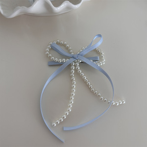 달콤한 멋진 소녀 긴 리본 긴 꼬리 활 진주 헤어 클립 키즈 보우 헤어 액세서리 악어 오리 빌 헤어 클립 - Product Image 2