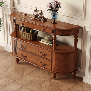 Armadietto in legno massello paese Vintage stile americano ingresso grande capacità porta armadietto Semi-tondo vecchio tavolino da caffè - Product Image 2