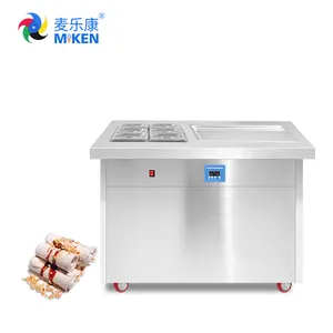 MK-PF1S-6C Maquina De Helado Fry Ice Cream Machine De Rodillos with Pedal Defrost System Single Pan with 6 Fruit Containers 2020