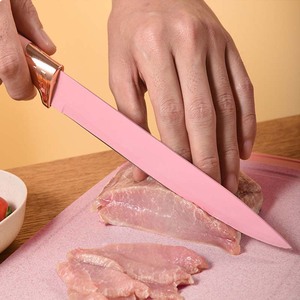 Juego de 19 Uds. Accesorios de cocina profesionales Cuchillos de chef Tijeras Herramientas de cocina Juego de utensilios de silicona rosa - Product Image 3