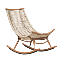 Fauteuil à bascule moderne en corde tressée avec coussin en velours et structure en acier carbone, chaise de relaxation