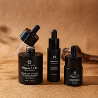 Özel logo baskılı Lüks Cilt Bakım Seti 30ml 50ml 100ml 120ml Siyah Kozmetik Yüz Kremi Kavanozu Cam damlalıklı şişe losyon şişesi