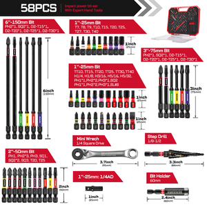 ホットセール GEINXURN 58ピース インパクトスクリュードライバー ドリルビットセット ステップドリルビット、ミニレンチ、ビットホルダー付き ハンドツール - Product Image 2