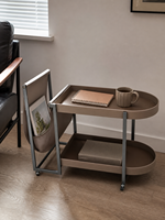 Table basse moderne à deux niveaux en forme de D avec poche de rangement suspendue, en cuir et acier, pour salon et mobilier de maison – Vente directe usine