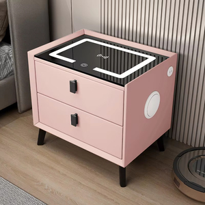 Chevet intelligent pour chambre à coucher avec rangement à 2 tiroirs et chargement sans fil, dessus en <span class=keywords><strong>plexiglas</strong></span>, meuble <span class=keywords><strong>de</strong></span> chevet moderne et minimaliste - Product Image 3