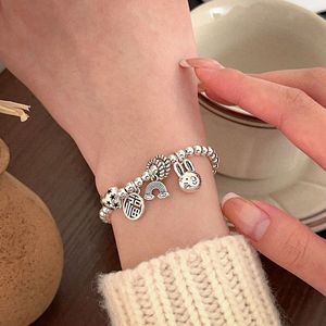 S925 Sterling Silver Rabbit <b>Bracelet</b> For Women Cartoon Animal Zodiac <b>Beaded</b> Jewelry Everyday Wear - Product Image 2