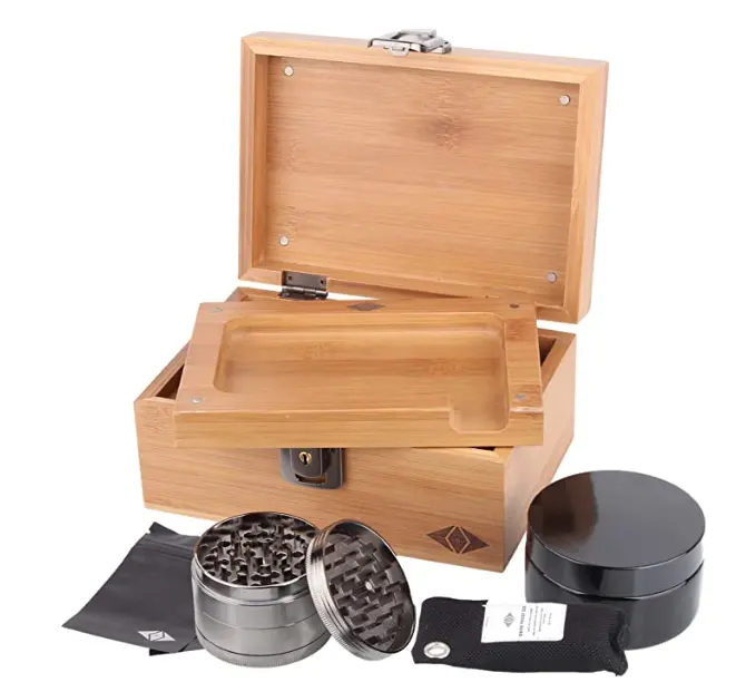 BSCI Weihnachts geschenk Holz Tabak Stash Box Kit mit Schloss und Bambus Holz Rolling Tray Combo