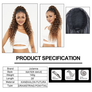 Julianna Futura Fibre Private Label Afro Kinky Water Wave Curly Synthetic Drawstring Ponytail Extension de cheveux pour femmes noires - Product Image 3