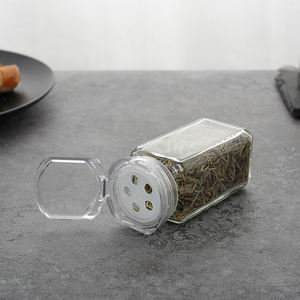 Poivrière et salière <span class=keywords><strong>de</strong></span> <span class=keywords><strong>poche</strong></span> carrée moderne <span class=keywords><strong>de</strong></span> 100ml certifiée LFGB avec couvercle en plastique, bouteille en verre pour assaisonner les épices. - Product Image 5