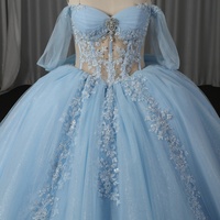 Robe de Quinceañera bleu ciel sans bretelles Hmy22, robe de bal de soirée, appliqué en dentelle perlée de cristaux lourds Jancemebr
