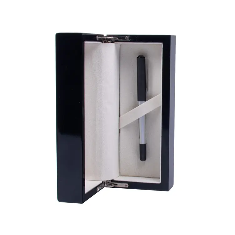 Black Glossy Lacquered Wooden Pen Box Case Wooden Box factory customized
