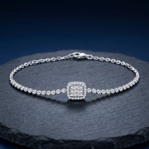 18K <b>White</b> Gold Charm <b>Bracelet</b> for Women Most Popular Geometric Square Design with Natural Diamonds Parties Weddings Gifts - Product Image 3