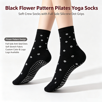 Chaussettes de yoga et de Pilates antidérapantes en jacquard floral personnalisées pour femmes, mi-mollet, antidérapantes pour le sol, vente en gros