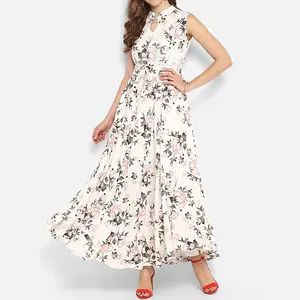 Women Elegant Casual White Floral Print Frocks Summer Dress With Sashes