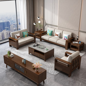 Solid Wood Sofa Set Rubberwood Minimalist Nordic Style 1+2+3 Seat Storage Function Living Room Furniture - Product Image 3