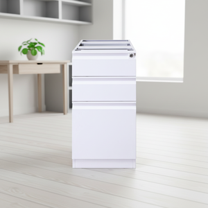 Meuble de bureau moderne en acier, armoire sous bureau à 3 tiroirs, meuble de rangement fixe avec serrure - Product Image 1