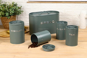 5 cái thiết lập Kim loại lưu trữ Nhà Bếp thiết lập bao gồm hình bầu dục bánh mì bin và vòng Biscuit tin, trà, cà phê và đường hộp. - Product Image 4