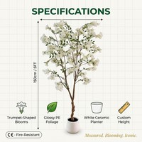 Arbre artificiel d'olivier de 150 cm, fleurs en soie PE blanches, tronc torsadé réaliste, pot en céramique, personnalisable OEM, pour intérieur/extérieur, maison, hôtel