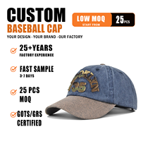 Casquette de baseball en coton doux, style streetwear, à visière courbée, avec broderie de patchs vintage lavés, bicolore et effet vieilli, et logo personnalisé