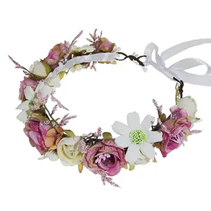 Happy Hew Year Flower Headpieces Holiday Floral Headband Christmas Rose Flower Crown Garland Headgear Wedding Party Headdress