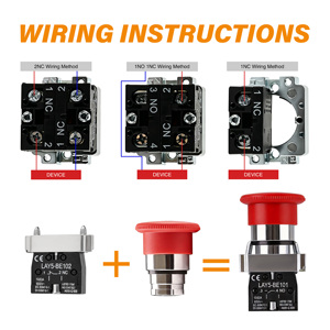 Botón Pulsador de Paro de Emergencia de 22mm, 2NC, Rojo, Tipo Hongo, Autobloqueante, de Plástico, 600V 10A - Product Image 6