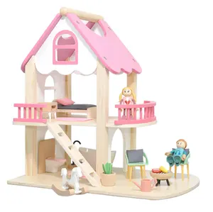 Rumah Boneka Mini Portabel Anak-anak, Rumah Boneka Kayu Mainan Mini Pink Kecil Portabel