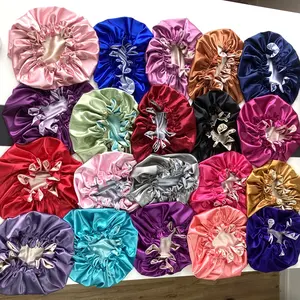 Fast Ship Smooth And Soft Double Layer Elastic Band Hair Protection Sleeping Silky Satin Reversible Bonnets