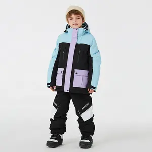 Traje de esquí impermeable para deportes al aire libre de invierno para niños, chaquetas de snowboard cálidas de dos piezas, conjunto de pantalones, ropa de nieve para esquí, trajes de esquí