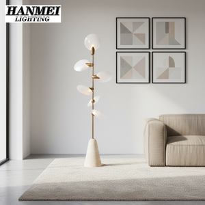 Steel-framed Glass LED Long Middle <b>Hanging</b> Floor Lamp With <b>White</b>/Gold and 3-Year Warranty HM-Floor Lamp Steel Frame Cons - Product Image 5