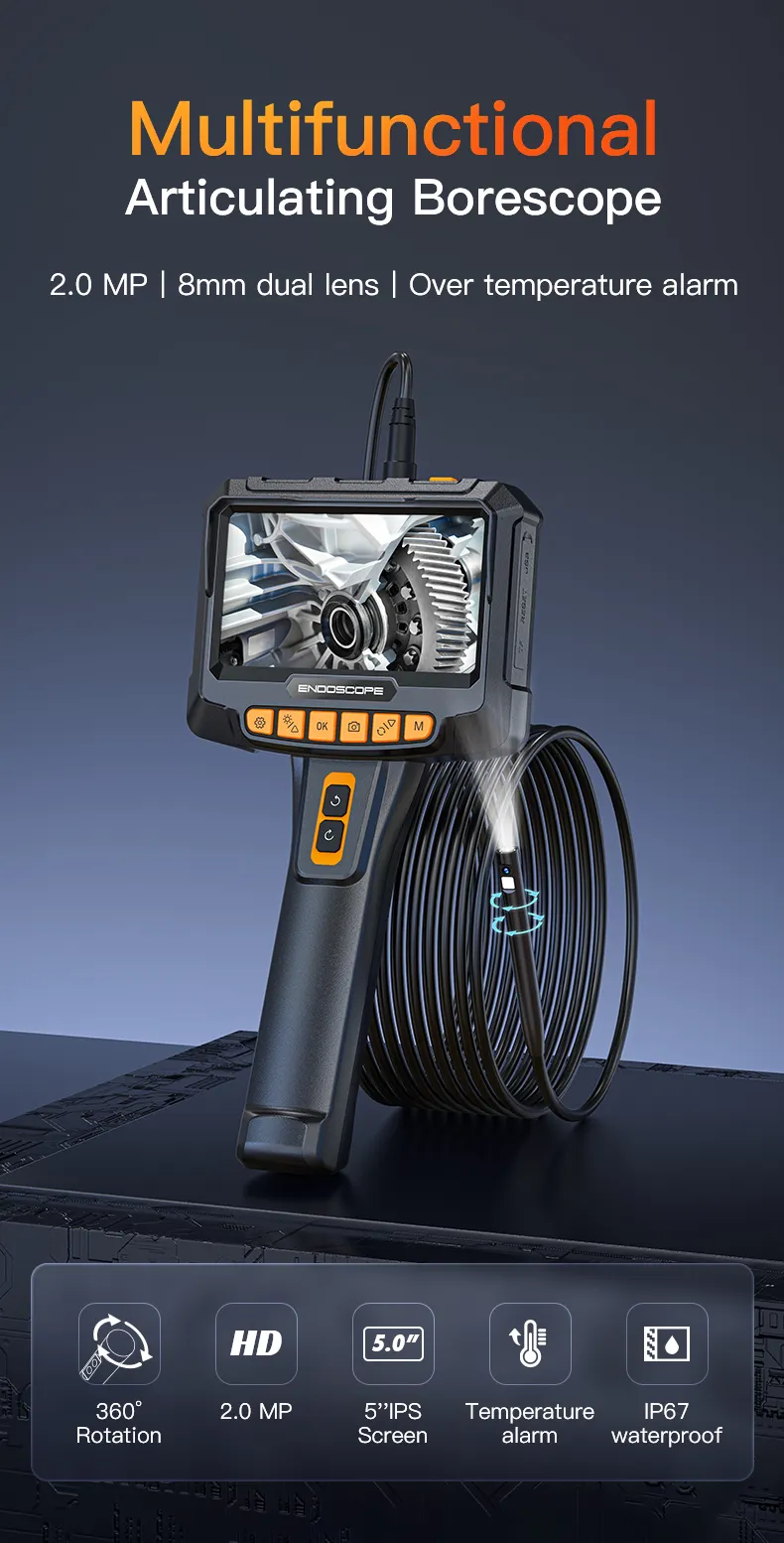 G10 Pro 360 градусов вращение объектива 5 дюймов экран промышленный эндоскоп камера для обслуживания автомобиля 8 мм Автомобильный механический детектор