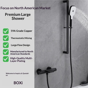 Ducha de mano ajustable y elevable de acero inoxidable negro mate estilo americano para bañera, montaje en superficie, BXW-051 - Product Image 3