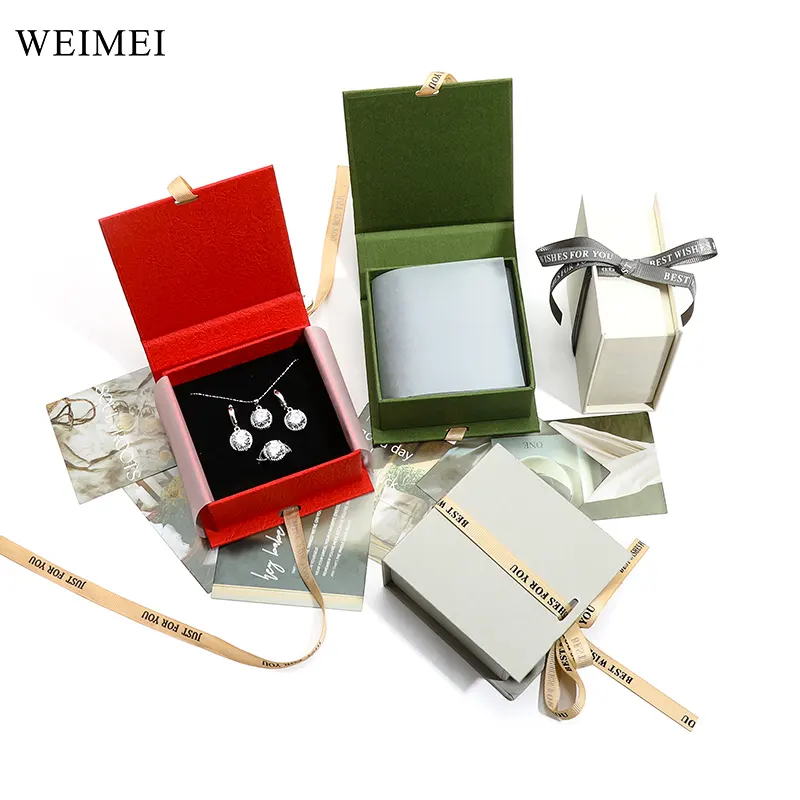 WEIMEI Schmuck-Halsband Geschenkbox benutzerdefiniertes Logo Magnet-Papier luxuriöse gebrandmarkte Schmuck-Band-Schachteln Verpackung mit Geschenkkarte