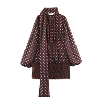 Robe courte décontractée à manches longues pour femmes, couleur marron, imprimé à pois, patchwork en fausse fourrure, design tendance